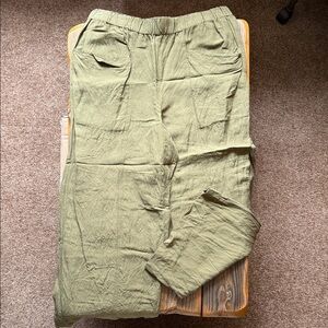 Madewell Olive Green Linen-Blend Wide Leg Pants size XL